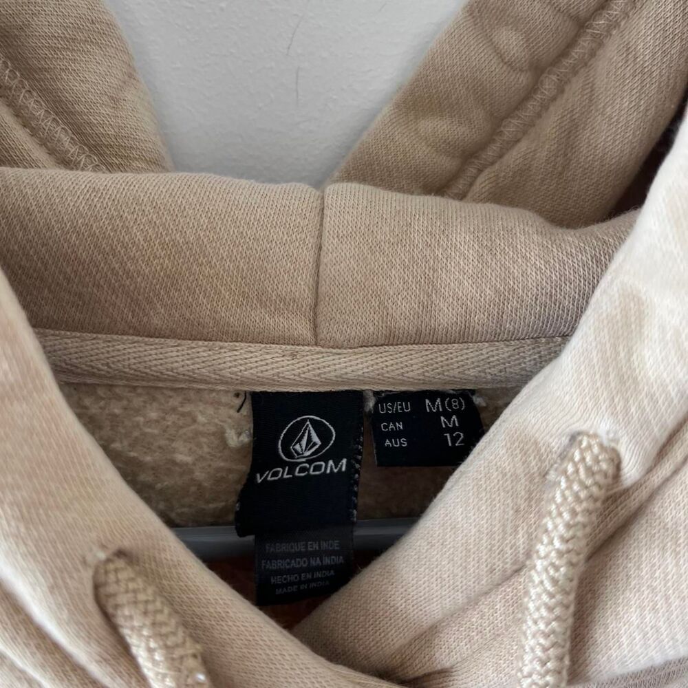 Volcom Tan Hoodie Oversized Sweatshirt Embroidered Stone Logo Size Medium - Picture 3 of 8